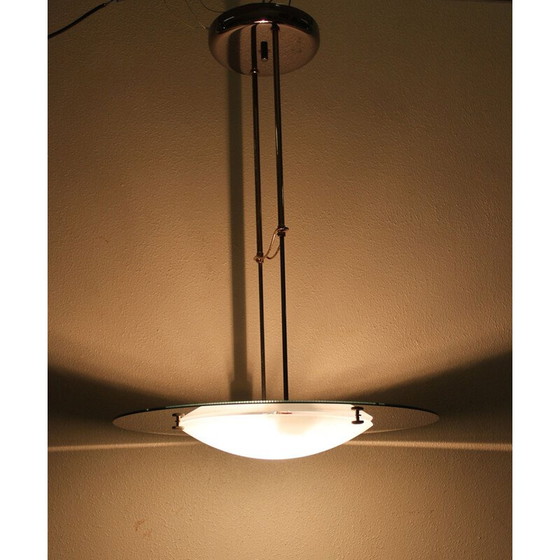 Image 1 of Vintage hanglamp van glas en verguld messing, 1970