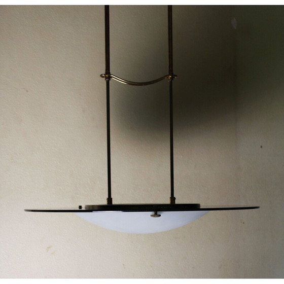 Image 1 of Vintage hanglamp van glas en verguld messing, 1970