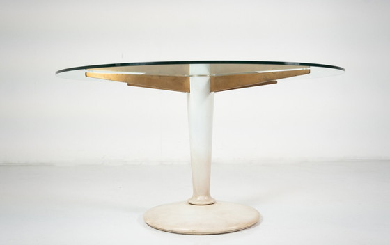 Image 1 of Mid Century Moderne Eettafel, Carrara Marmer, Brons en Glas, Italië, 1950S - 2 Beschikbaar