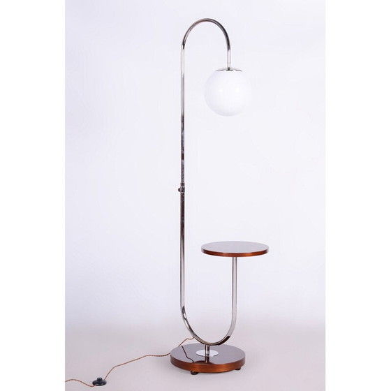 Image 1 of Vintage Art Deco vloerlamp in chroomstaal en walnoot door Jindrich Halabala voor Up Zavody, Tsjecho-Slowakije 1930