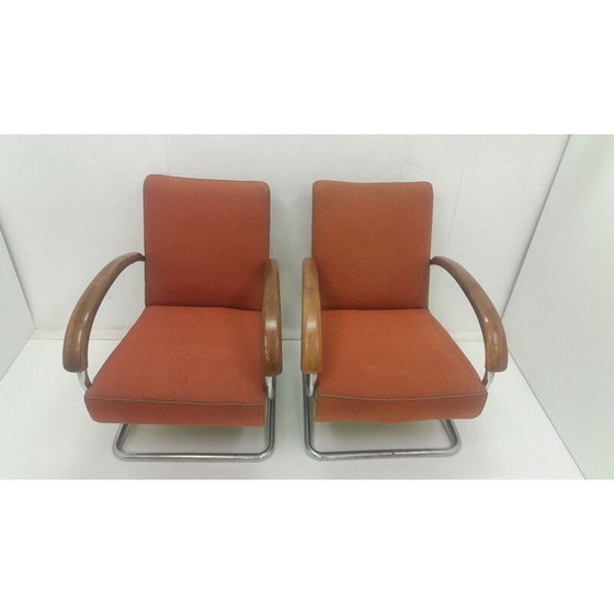 Image 1 of Paar vintage fauteuils model H221 van Jindřich Halabala, Tsjecho-Slowakije 1920