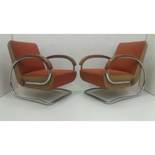 Paar vintage fauteuils model H221 van Jindřich Halabala, Tsjecho-Slowakije 1920