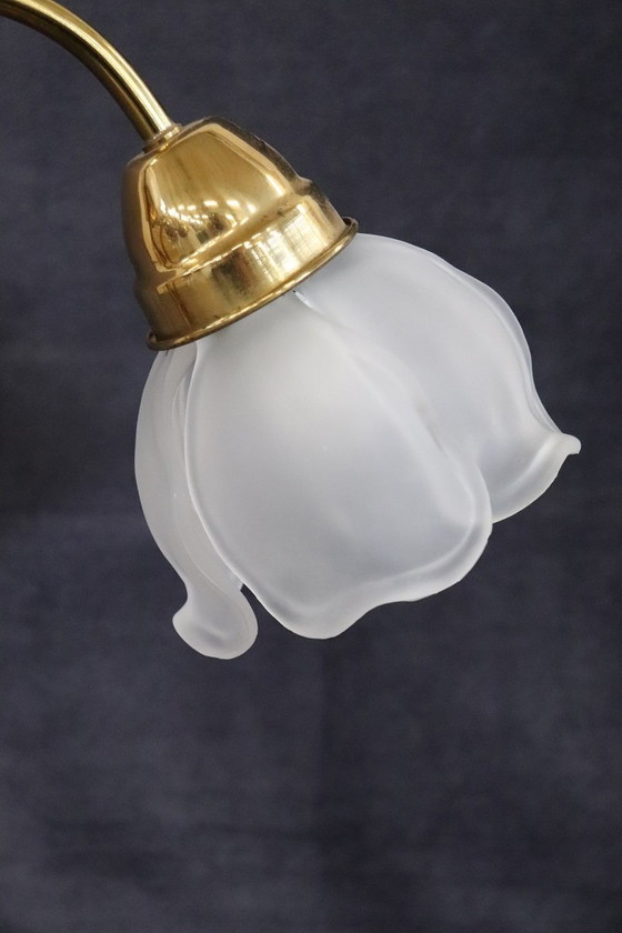 Image 1 of Messing en glazen tafellamp, Italië 1980S