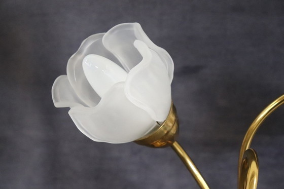 Image 1 of Messing en glazen tafellamp, Italië 1980S