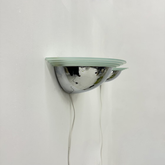 Image 1 of Paar postmoderne wandlampen chroom en glas, 1980S