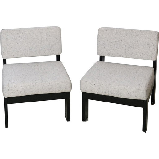 Paar vintage Dlg fauteuils in zwart hout en witte stof van Tobbia Scarpa, 1980