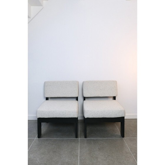 Image 1 of Paar vintage Dlg fauteuils in zwart hout en witte stof van Tobbia Scarpa, 1980