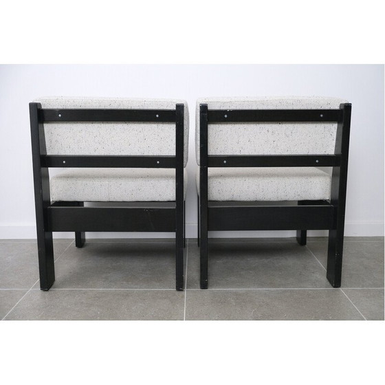 Image 1 of Paar vintage Dlg fauteuils in zwart hout en witte stof van Tobbia Scarpa, 1980
