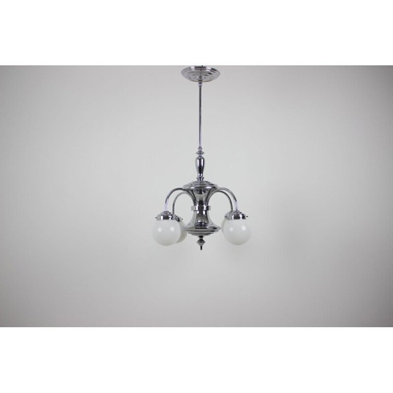 Image 1 of Vintage art-deco metalen kroonluchter, Tsjecho-Slowakije 1930