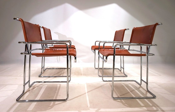 Image 1 of Set van 4 leren Mariani eetkamerstoelen door Guido Faleschini, 1970