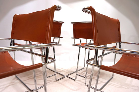 Image 1 of Set van 4 leren Mariani eetkamerstoelen door Guido Faleschini, 1970