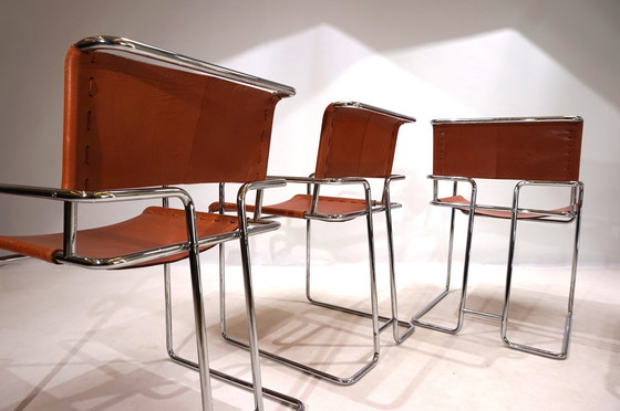 Image 1 of Set van 4 leren Mariani eetkamerstoelen door Guido Faleschini, 1970