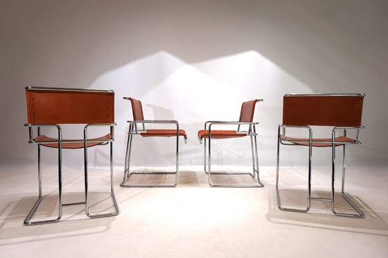 Image 1 of Set van 4 leren Mariani eetkamerstoelen door Guido Faleschini, 1970