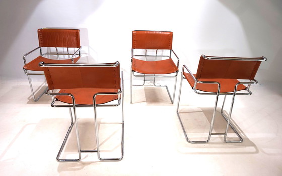 Image 1 of Set van 4 leren Mariani eetkamerstoelen door Guido Faleschini, 1970