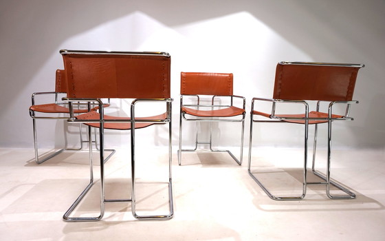 Image 1 of Set van 4 leren Mariani eetkamerstoelen door Guido Faleschini, 1970