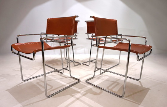 Image 1 of Set van 4 leren Mariani eetkamerstoelen door Guido Faleschini, 1970