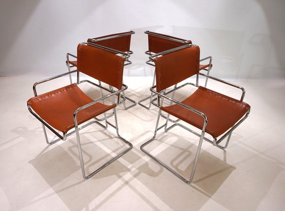 Image 1 of Set van 4 leren Mariani eetkamerstoelen door Guido Faleschini, 1970