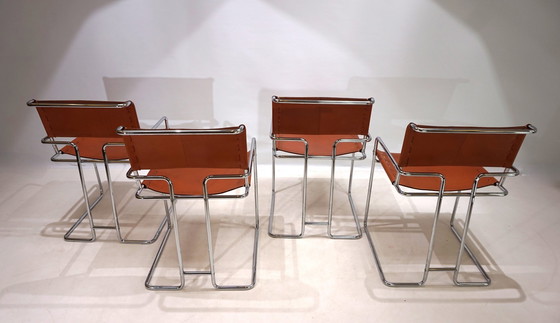 Image 1 of Set van 4 leren Mariani eetkamerstoelen door Guido Faleschini, 1970