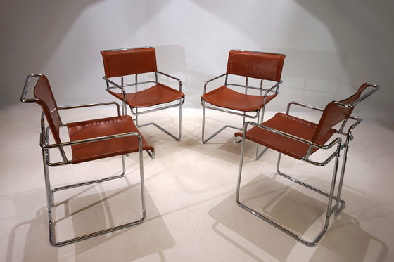 Image 1 of Set van 4 leren Mariani eetkamerstoelen door Guido Faleschini, 1970