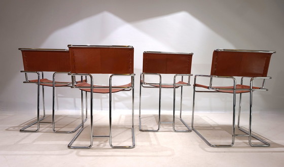 Image 1 of Set van 4 leren Mariani eetkamerstoelen door Guido Faleschini, 1970