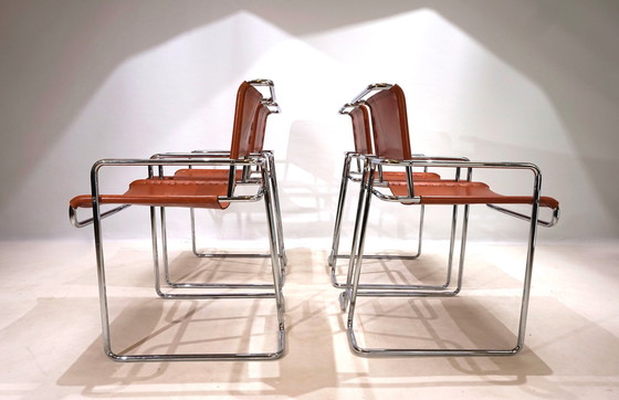 Image 1 of Set van 4 leren Mariani eetkamerstoelen door Guido Faleschini, 1970