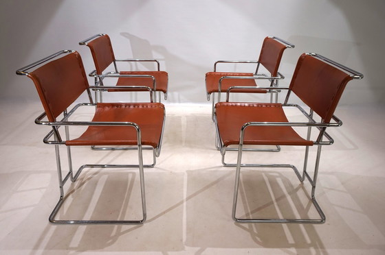 Image 1 of Set van 4 leren Mariani eetkamerstoelen door Guido Faleschini, 1970