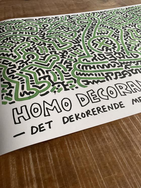 Image 1 of Keith Haring 1958-1990), Homo Decorans, 1985, jubileumposter Louisiana archief, 2018,