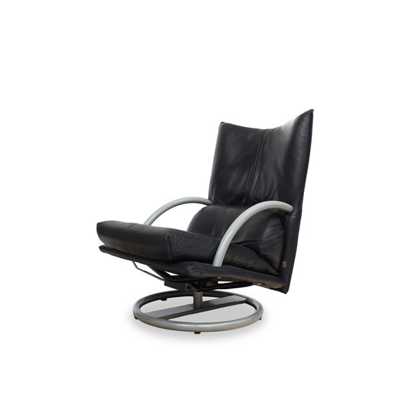 Image 1 of Rolf Benz Bmp 418 Torino Fauteuil en Kruk Leer Donkerblauw