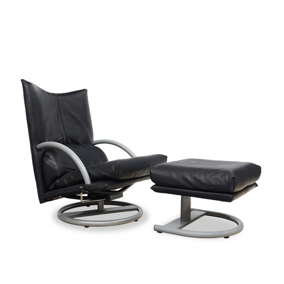 Image 1 of Rolf Benz Bmp 418 Torino Fauteuil en Kruk Leer Donkerblauw