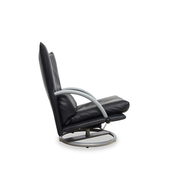 Image 1 of Rolf Benz Bmp 418 Torino Fauteuil en Kruk Leer Donkerblauw