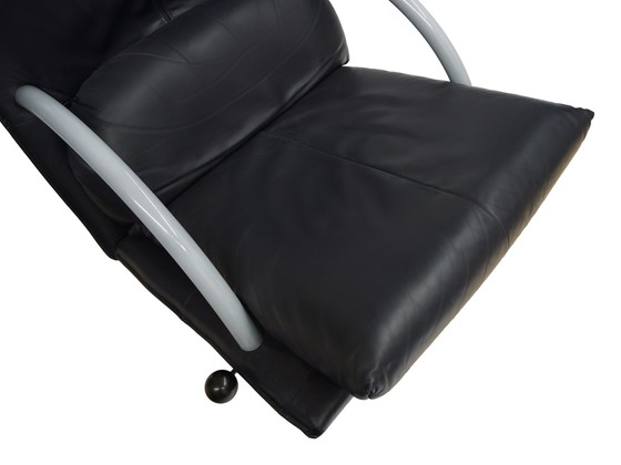 Image 1 of Rolf Benz Bmp 418 Torino Fauteuil en Kruk Leer Donkerblauw