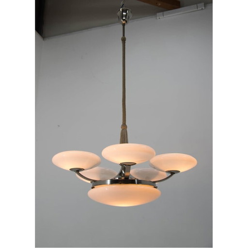 Vintage art deco kroonluchter van opaalglas, 1930