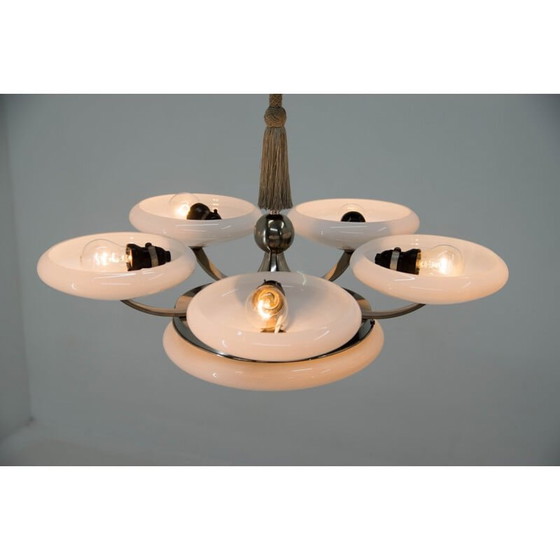 Image 1 of Vintage art deco kroonluchter van opaalglas, 1930