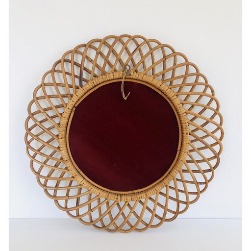 Ronde vintage rotan spiegel van Franco Albini, Italië 1960