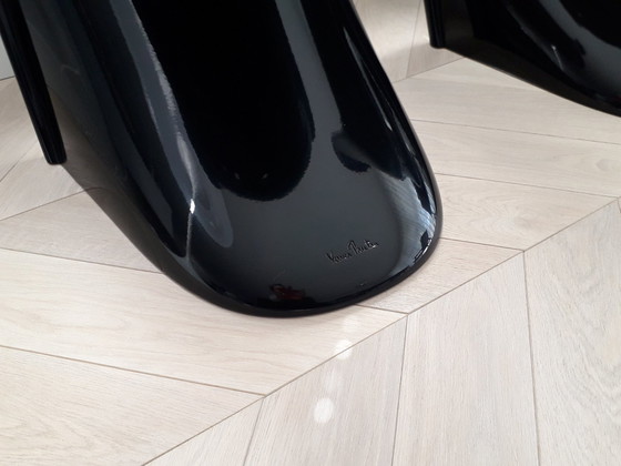 Image 1 of 3X Zwarte Hoogglans Originele Verner Panton (Vitra) Eetkamerstoelen