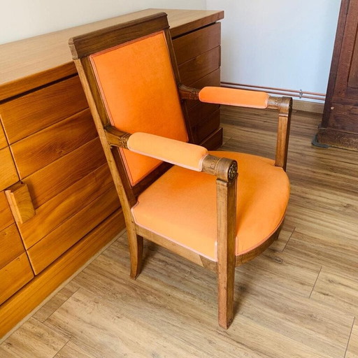 Vintage oranje fluwelen fauteuil