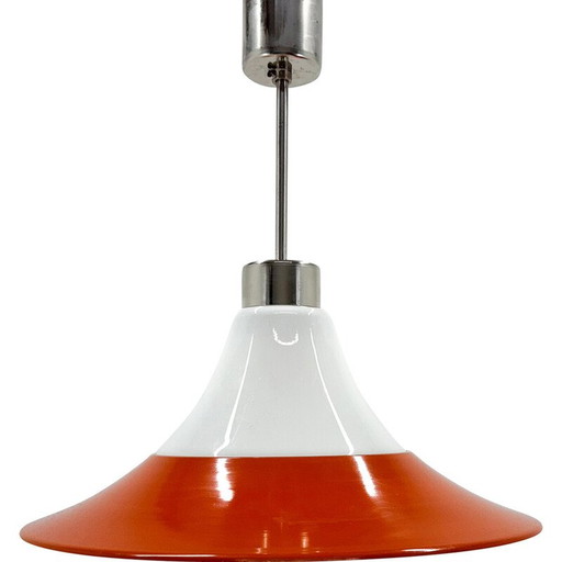 Mid-eeuwse hanglamp van opaline glas en metaal