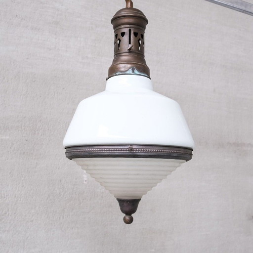 Vintage tweekleurige glazen hanglamp, Frankrijk 1930