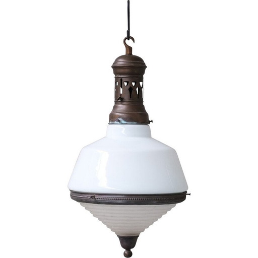 Vintage tweekleurige glazen hanglamp, Frankrijk 1930