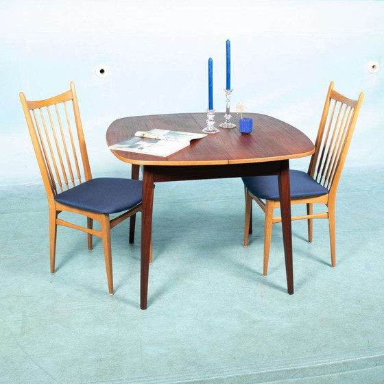 Image 1 of Vintage set eetkamerstoelen nieuwe bekleding, 60 dining