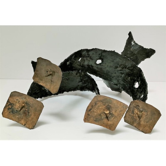 Image 1 of Paar sculpturale metalen kandelaars in Brutalistische stijl, 1970