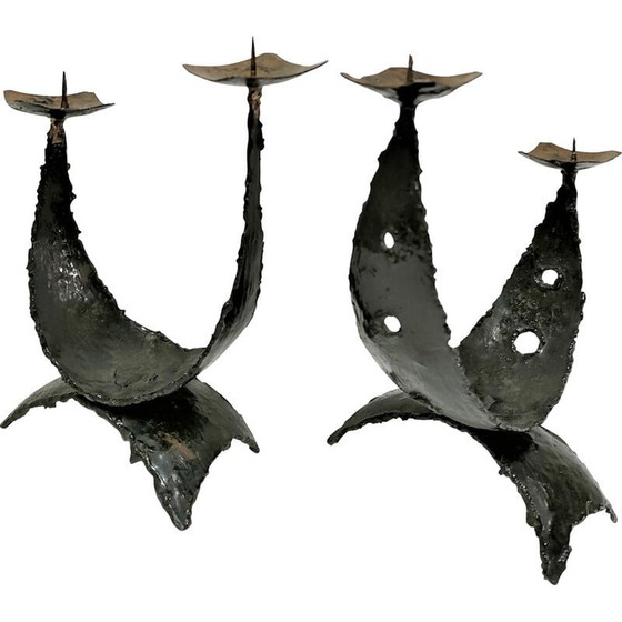 Image 1 of Paar sculpturale metalen kandelaars in Brutalistische stijl, 1970