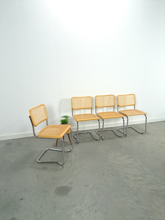 Image 1 of Italiaanse Webbing Set Stoelen Met Chromen Buisframe Vintage Stoel