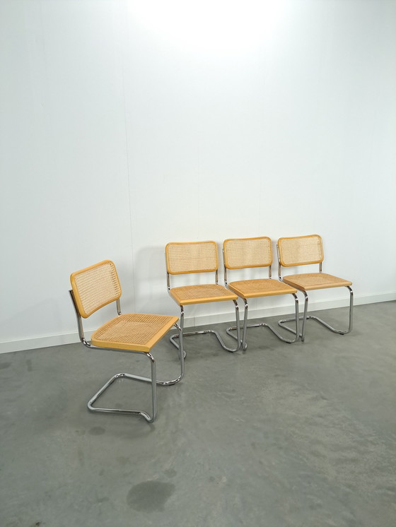 Image 1 of Italiaanse Webbing Set Stoelen Met Chromen Buisframe Vintage Stoel