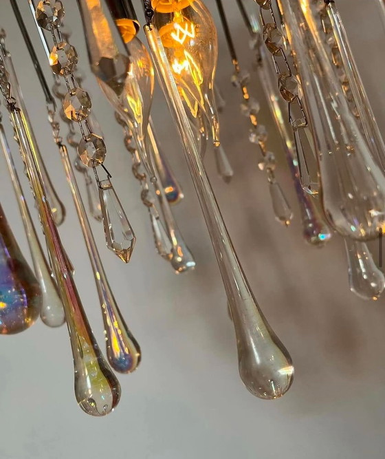 Image 1 of Opaline Chromen Teardrop Kroonluchter Hanglamp