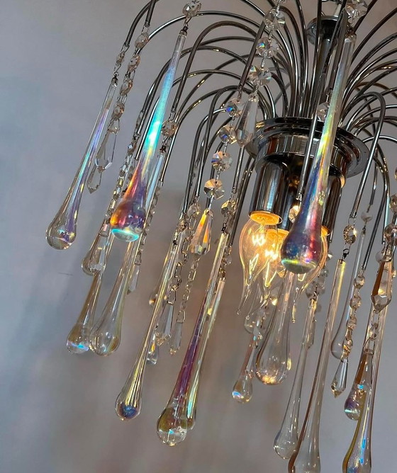 Image 1 of Opaline Chromen Teardrop Kroonluchter Hanglamp