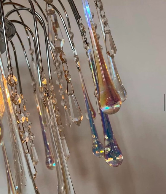 Image 1 of Opaline Chromen Teardrop Kroonluchter Hanglamp