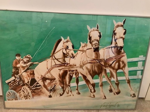 Unieke Aquarel Paardensport René Brone