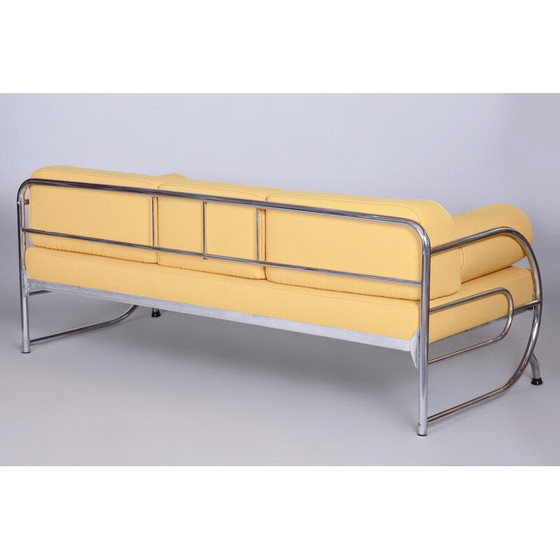 Image 1 of Vintage Bauhaus geel leer en buisvormige chromen bank door Robert Slezák, Tsjecho-Slowakije 1930
