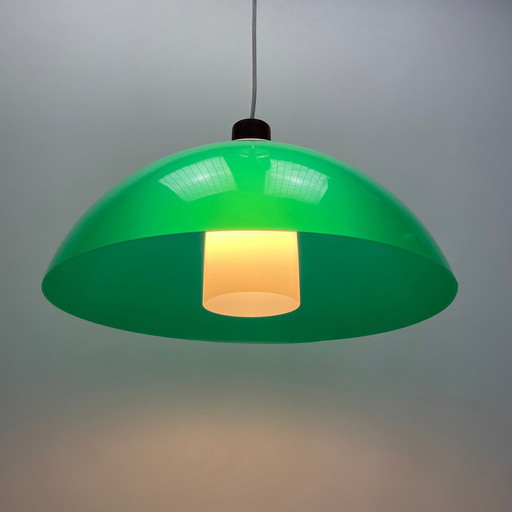 Groene paddestoel hanglamp van Uno & Östen Kristiansson voor Luxus, Zweden 1960